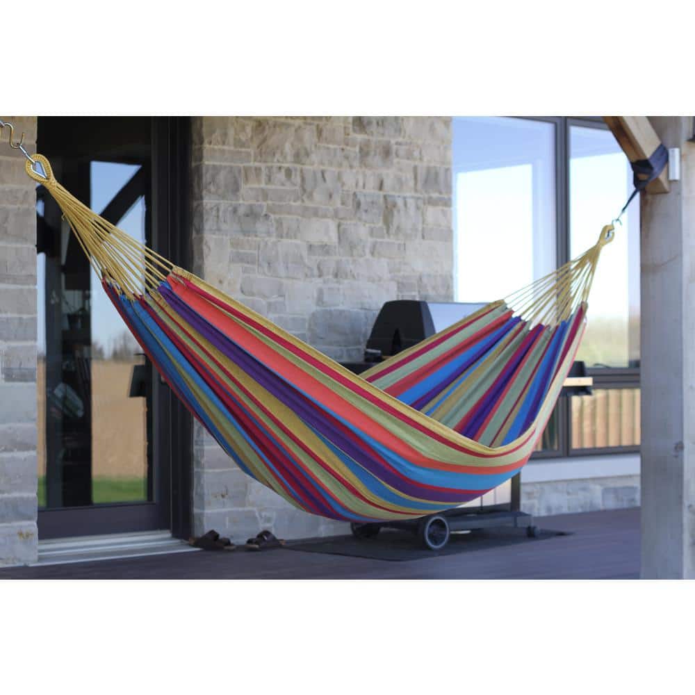 Multicolor Brazilian Style Cotton Double Hammock with Durable Polyester End Strings