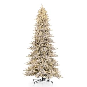 11 ft. Pre-Lit Flocked Slim Fir Artificial Christmas Tree with 950 Warm White Lights