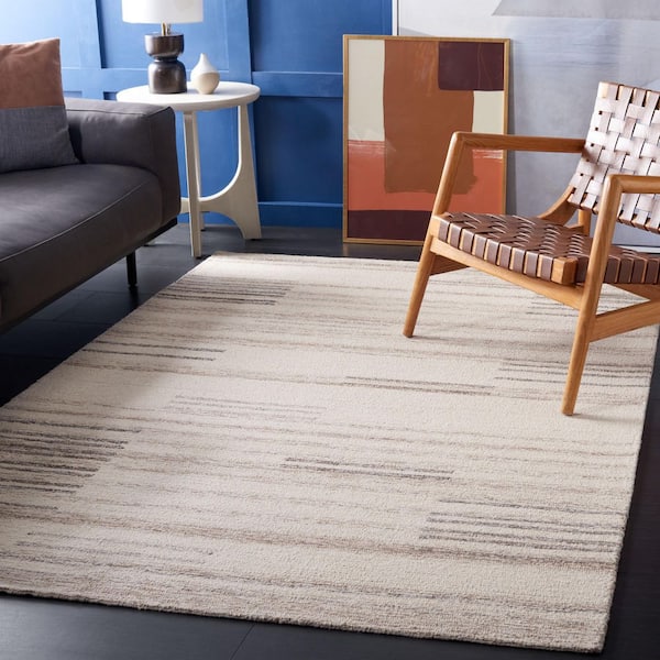 Metro 8 ft. x 10 ft. Ivory/Brown Abstract Striped Area Rug