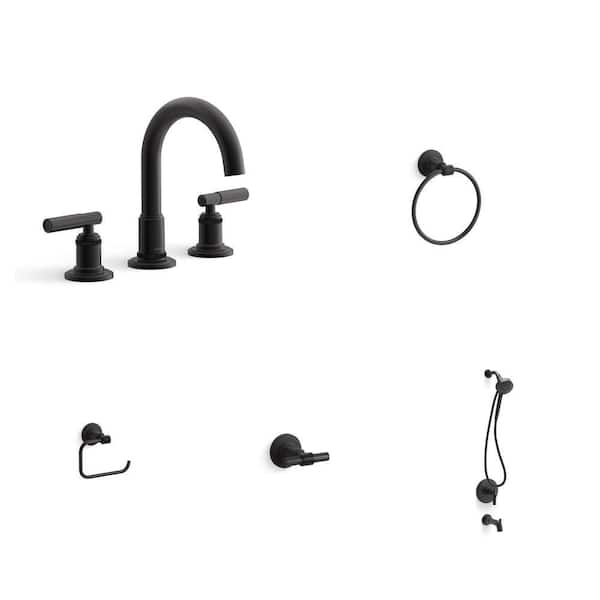 Torrington Matte Black Bathroom Hardware and Faucet Set