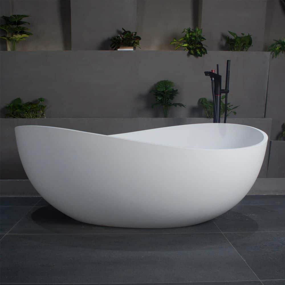 63 in. x 37.5 in. Artificial Stone Soaking Bathtub in Matte White Solid Surface with Overflow and Pop-up Drain price history on PriceWatchPro