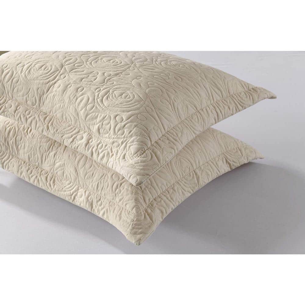 Beige Embroidered King Size Cotton Polyester Pillow Shams