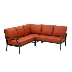 Braxton Park 3-Piece Black Steel Outdoor Patio Sectional Sofa with CushionGuard Quarry Red Cushions