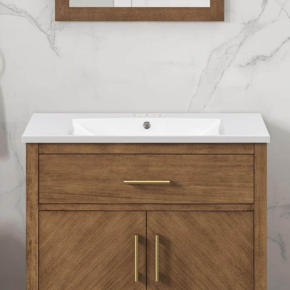 36" White Resin Square Bathroom Sink with Faucet Holes