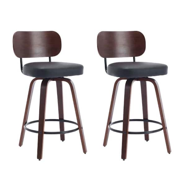 Unbranded Black Modern Bar Stools Set of 2, Faux Leather Upholstered Swivel Bar Stools, Counter Height Bar Chairs with Back