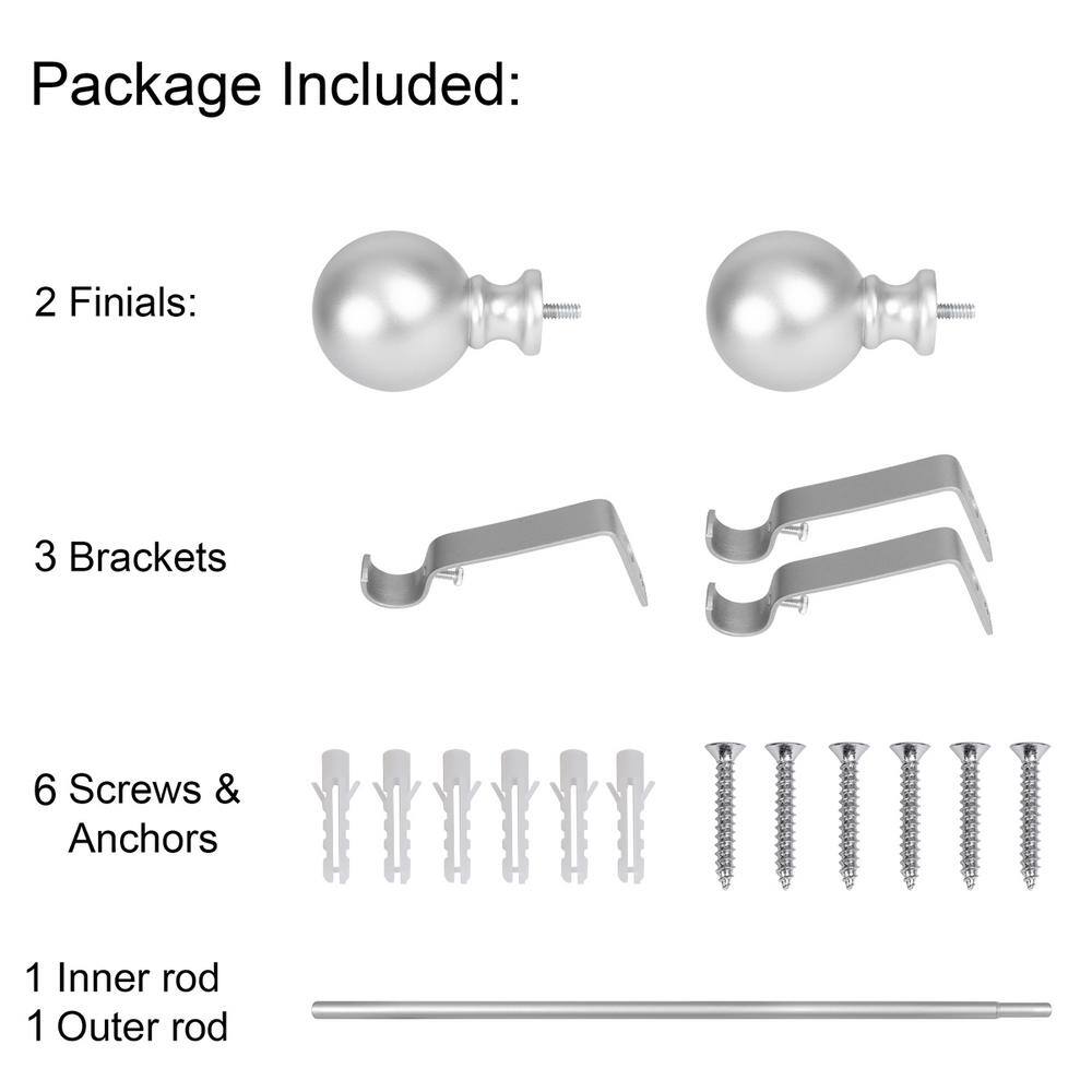 Adjustable Nickel Curtain Rod with Decorative Finials, 48-86 inches