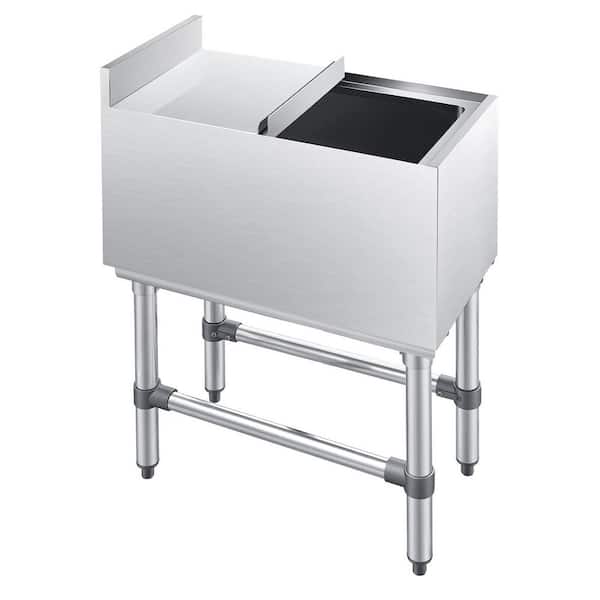 Commercial Ice Bin, 39.6 qt. Capacity, 12 x 24 x 33 in. Stainless Steel with Lid Cooler Cart Single Bowl Freestanding
