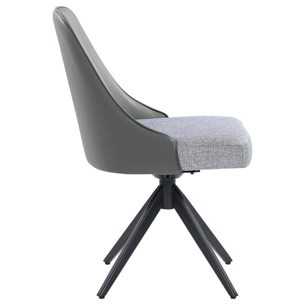 Gray Faux Leather and Fabric Swivel Side Chair with Metal Legs