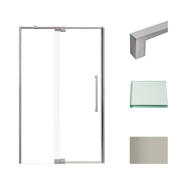 Transolid Irene 48 in. W x 76 in. H Pivot Semi-Frameless Shower Door in Brushed Stainless with Clear Glass