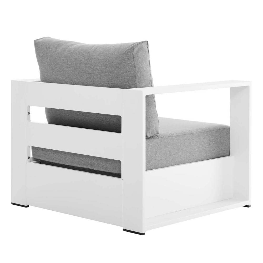 Contemporary Tahoe White & Gray Aluminum Outdoor Armchair with Cushions