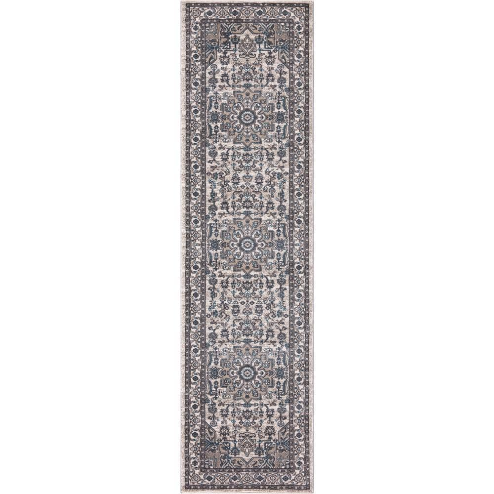 Home Decorators Collection Angora Ivory 2 ft. x 7 ft. Medallion Runner ...