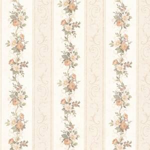 Lorelai Peach Floral Stripe Vinyl Peelable Roll Wallpaper (Covers 56 sq. ft.)