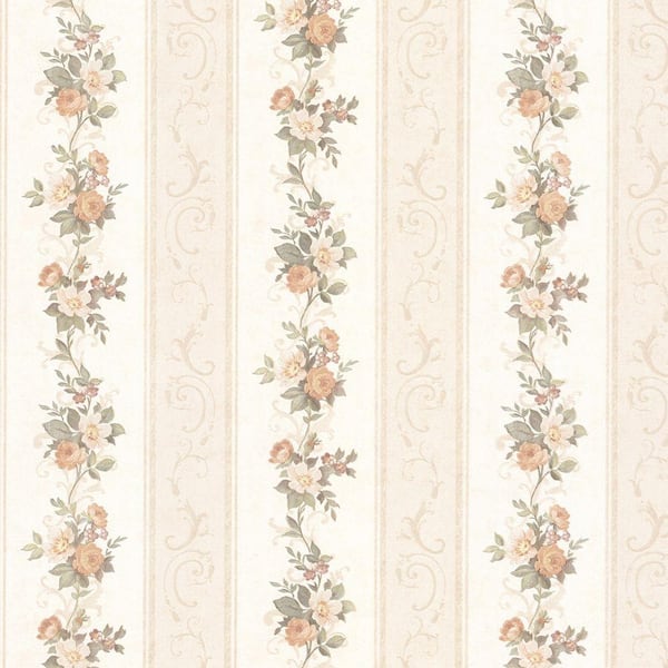 Mirage Lorelai Peach Floral Stripe Vinyl Peelable Roll Wallpaper (Covers 56 sq. ft.)