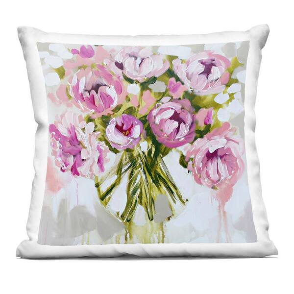 Bundle Of Daubed Peonies Pink Floral Zipper Polyester 18 in. x 18 in. Throw Pillow
