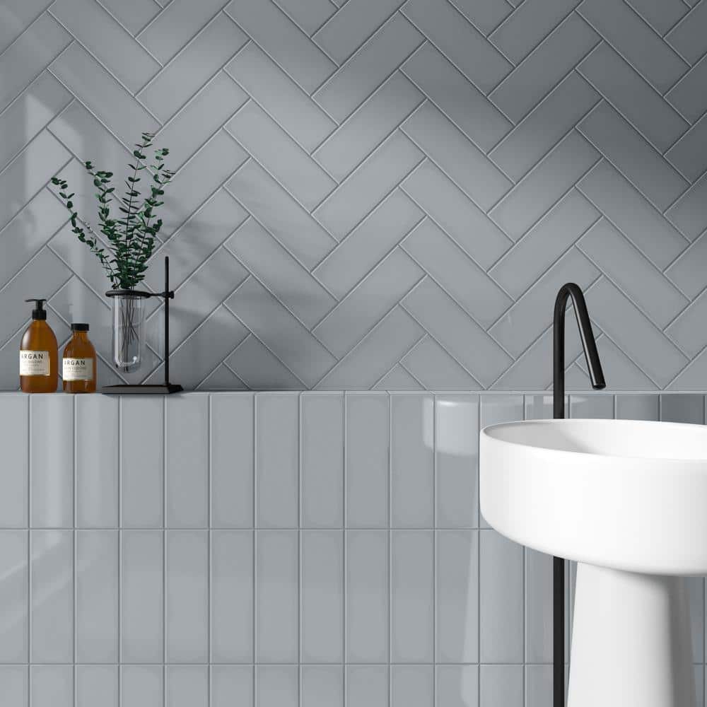 Abbey Road 4-in x 12-in Polished Gray Porcelain Subway Tile