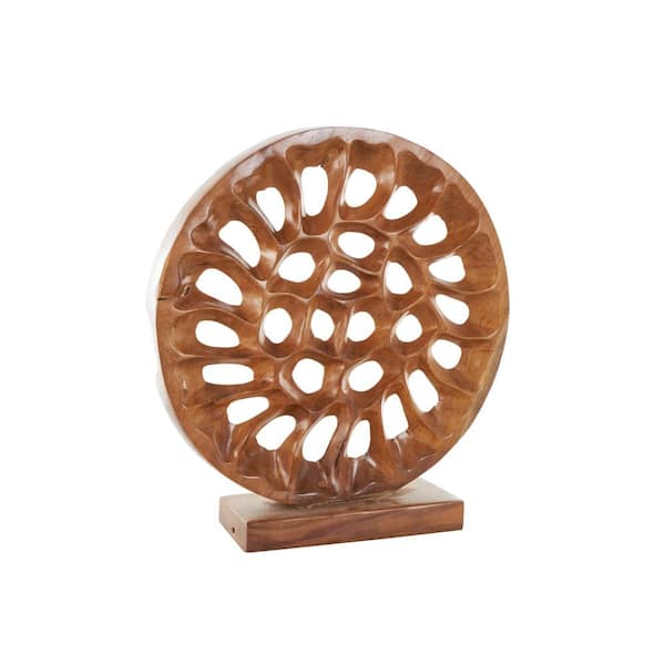 Litton Lane Brown Teak Wood Handmade Circular Cutout Abstract Sculpture