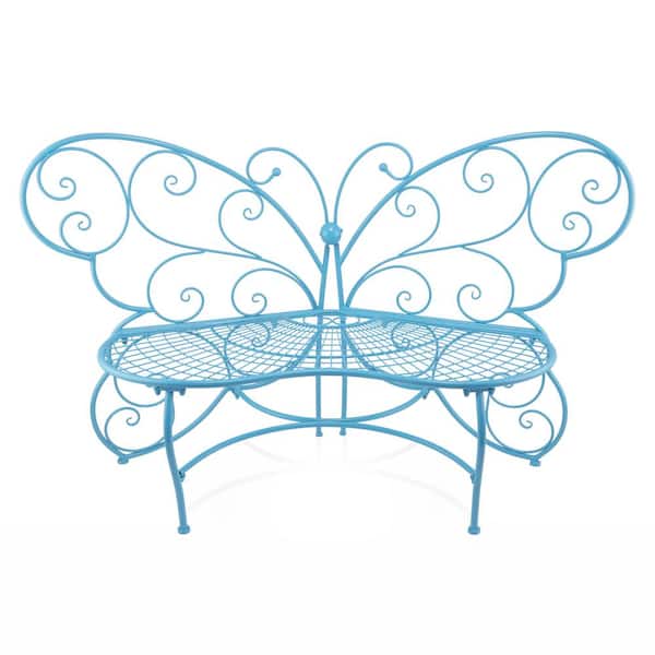 Alpine Corporation 62 in. L Indoor/Outdoor 2-Person Metal Butterfly Shaped Garden Bench, Blue