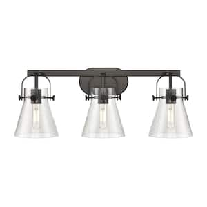 Pilaster II Cone 26.5 in. 3-Light Matte Black Vanity Light with Glass Shade