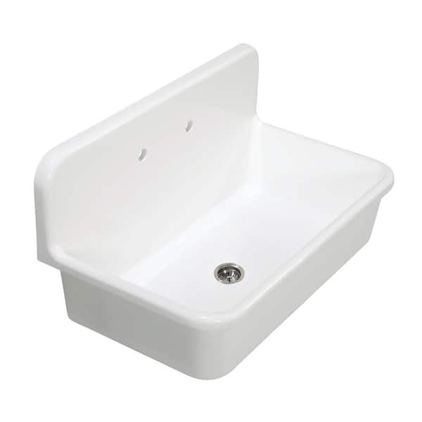 Kingston Brass Arcticstone Matte White Solid Surface 36 in. Single Bowl Drop-In Kitchen Sink with Backsplash