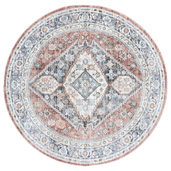 SAFAVIEH Jasmine 5 ft. x 5 ft. Rust/Navy Distressed Ornate Round Area ...