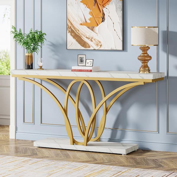 BYBLIGHT Turrella 71 in. Gold Rectangle Engineered Wood Console