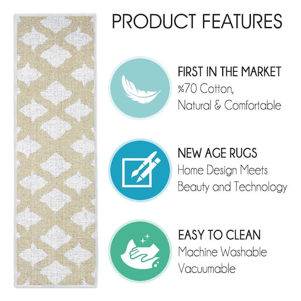 Floral Light Beige 9 in. x 28 in. Cotton Carpet Stair Tread Cover (Set of 13)