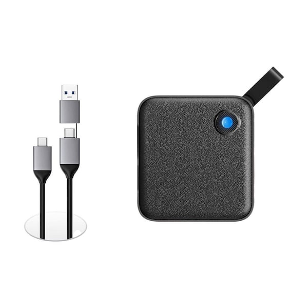 4TB Mini Portable SSD with 2-in-1 USB C Cable External Solid State Drive, Up to 460MB/s in Black