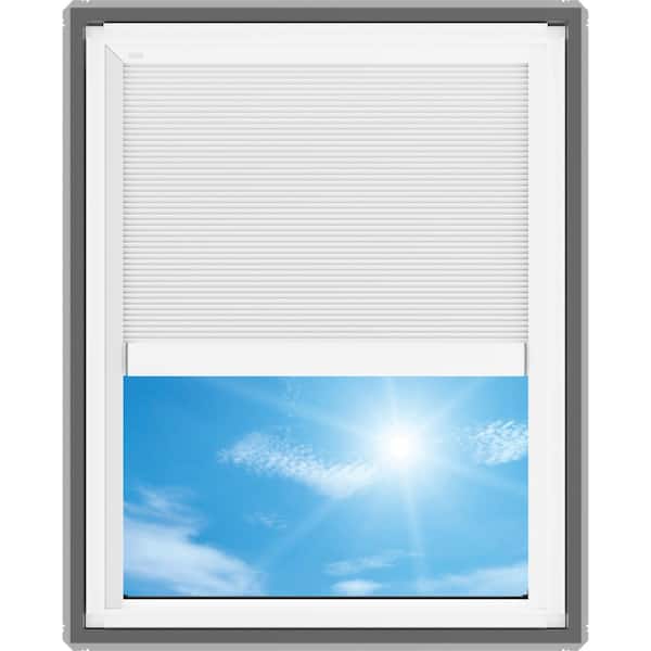 30-1/16 in. x 37-7/8 in. Fixed Deck Mount Skylight w/ Laminated Low-E3 Glass, White Solar Powered Room Darkening Shade