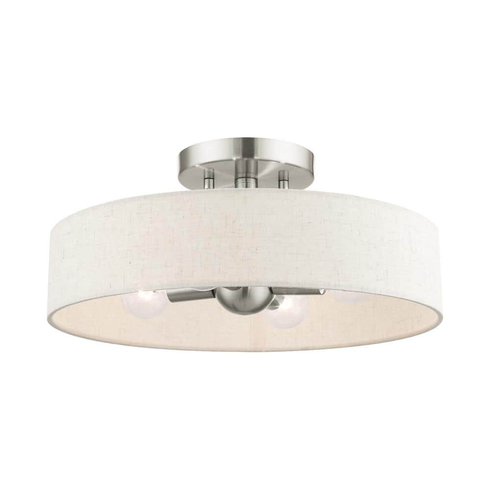 Ambridge 14 in. 4-Light Brushed Nickel Semi Flush Mount with Oatmeal Fabric Shade price history on PriceWatchPro