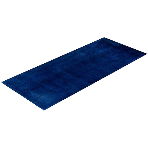 Overdyed Blue 6 ft. x 14 ft. Solid Wool Indoor Runner Rug
