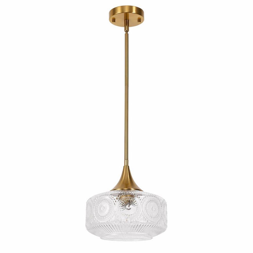 1-Light Brushed Gold Embossed Clear Glass Adjustable Pendant Light, Modern Hanging Fixture E26 for Dining Room price history on PriceWatchPro