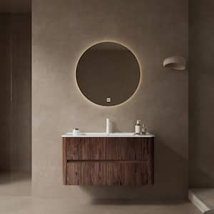 36 in. Floating Retro Walnut Bath Vanity with White Ceramic Top and White Ceramic Basin