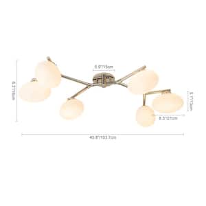 Ceder 47.7 in.W 6-Light Oversize Polished Nickel Modern Semi-Flush Mount Chandelier With Oval Frosted Opal Glass