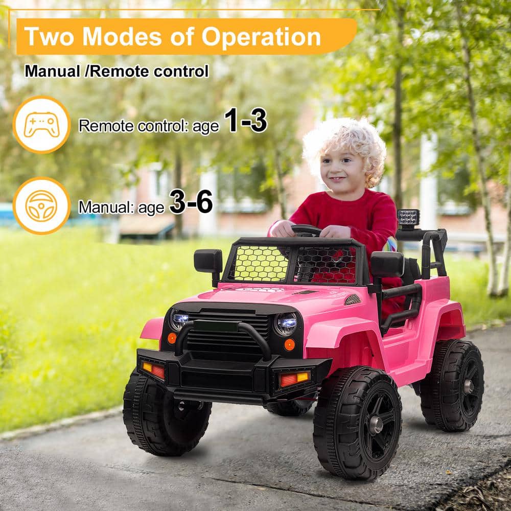 12V Pink Ride-On Truck with Remote Control and LED Lights