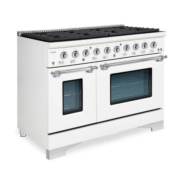 CLASSICO 48 in. 8 Burner Freestanding Double Oven Gas Range with Gas Stove and Gas Oven in White