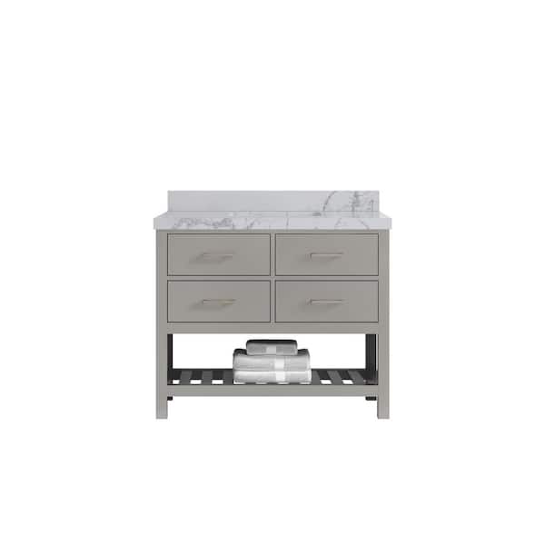 Willow Collections Parker 42 in. Single Sink Freestanding Elephant Gray Bath Vanity with Venatino Quatrz Top Unassembled