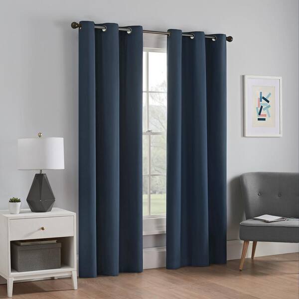 Eclipse Navy Thermal Grommet Blackout, 95 In Blackout Curtains