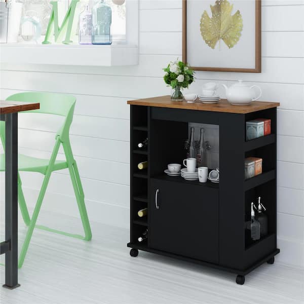 Altra Furniture Williams Black Kitchen Cart with Pine Top