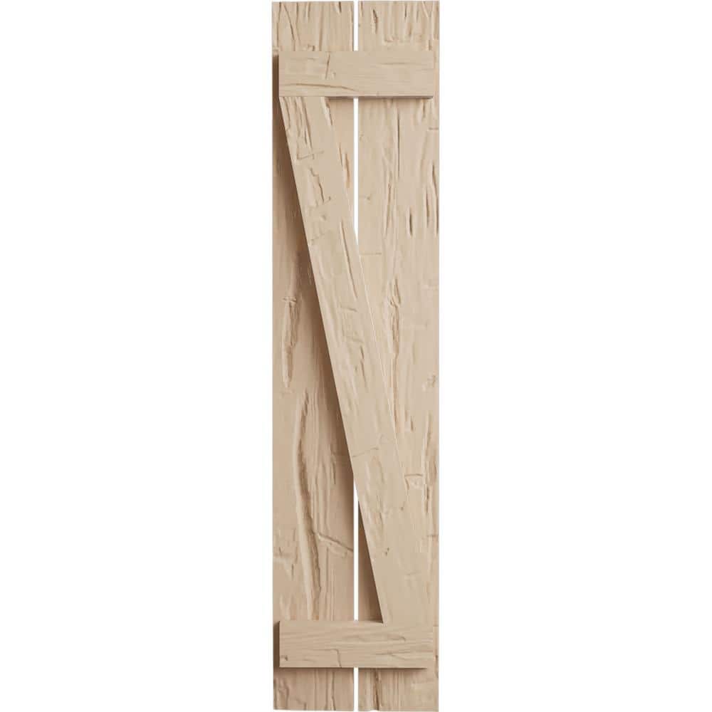 Tan Cedar Rustic Board-n-Batten Faux Wood Shutters with Z-Board, 42"
