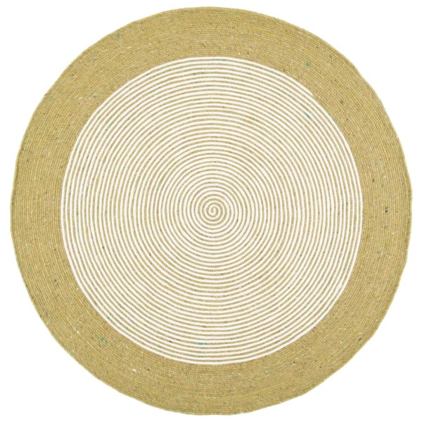 SAFAVIEH Braided Green Ivory 5 ft. x 5 ft. Border Striped Round Area Rug