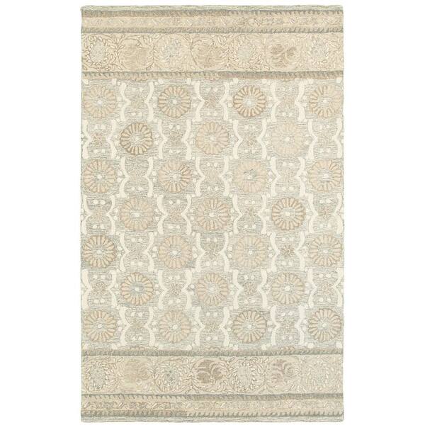 4' X 6' Sand Wool Floral Hand Tufted Area Rug