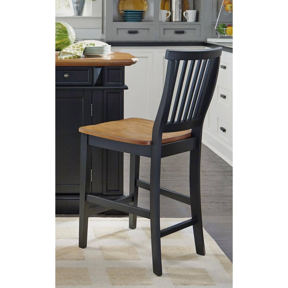 Cottage Comfort Black and Oak 24" Counter Stool with Slat Back