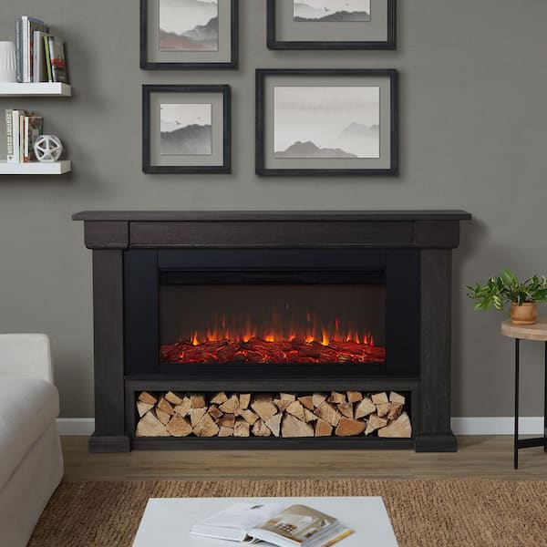 Bristow Landscape 66 in. Freestanding Wooden Electric Fireplace in Weathered Wood