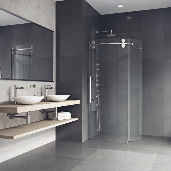 Vigo Sanibel 38 In W X 75 H Round Sliding Frameless Corner Shower Enclosure Stainless Steel With Left Side Opening Vg6031stcl36l The Home Depot Vigo Sanibel 38 In W X 75 H Round, Vigo Round Shower Enclosure