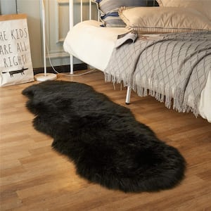 Black 2 ft. x 6 ft. Sheepskin Faux Fur Furry Cozy Area Rug