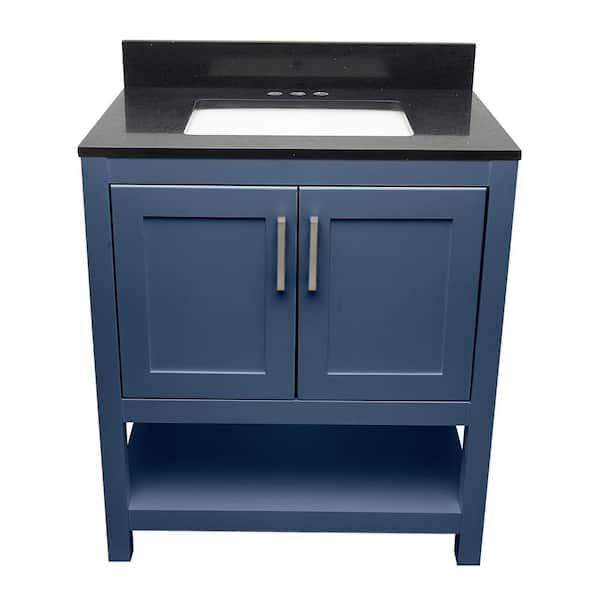 Ella Taos 31 in. W x 22 in D x 36 in. H Bath Vanity in Navy Blue with Galaxy Black Quartz Stone Top with White Basin