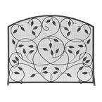 38 in. 1- Panel L Black Flat Fireplace Screen with Leaves Pattern