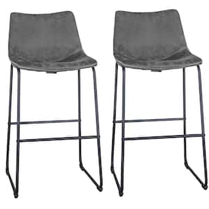 Leisure Chair 30 in. Faux Gray Leather, High Back, Black Steel Bar Stool (Set of 2)
