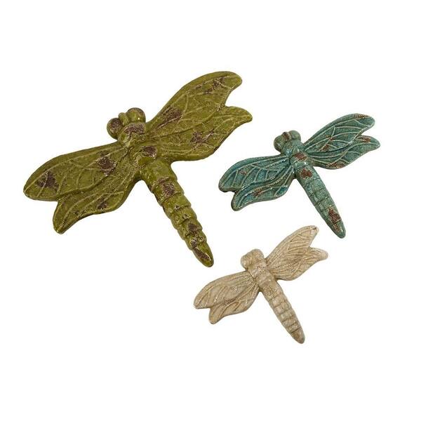 Filament Design Lenor 18 in. Decorative Dragonflies Sculpture in Multicolor (Set of 3)