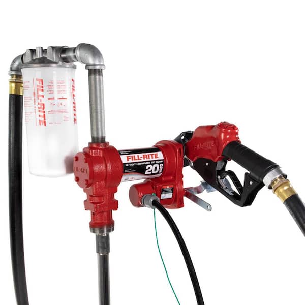 FILL-RITE 12V 20 GPM 1/4 HP Fuel Transfer Utility Pump w/ Unleaded Auto Nozzle, Discharge Hose, Particulate Filter, Suction Pipe)